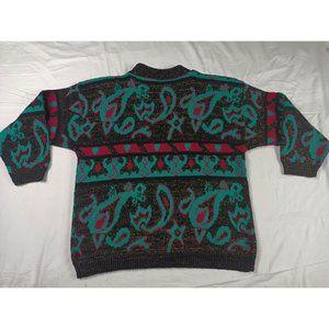Vintage Spunky Multicolor Neon Paisley Metallic Fibers Pullover Sweater Size L